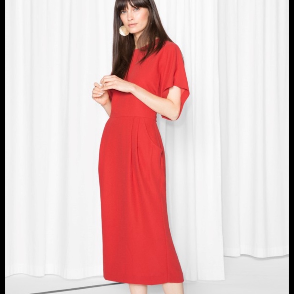 & Other Stories Red Midi Dress